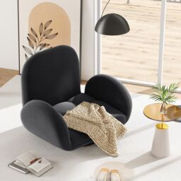 Gymax Swivel Floor Chair Folding Gaming Chair With Adjustable Backrest-Black in Black - thumbnail 6