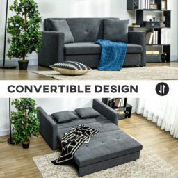 HOMCOM Convertible 2 Seater Sofa Bed with 2 Cushions Storage for Living Room in Dark Grey - thumbnail 4