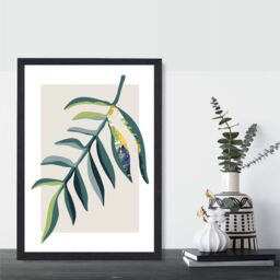 ARTZE Tropical Leaf Teal & Green Mid Century Modern Framed Print SIZE: A3 with Black Frame - Size: A2 - thumbnail 2