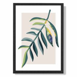 ARTZE Tropical Leaf Teal & Green Mid Century Modern Framed Print SIZE: A3 with Black Frame - Size: A2