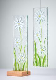 Sienna Glass Hanging Decorative Flower Plaque White - thumbnail 3