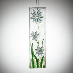 Sienna Glass Hanging Decorative Flower Plaque White - thumbnail 1