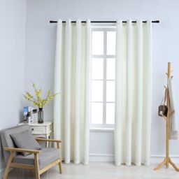 Berkfield Home Blackout Curtains with Rings 2 pcs Velvet Cream 140x245 cm - thumbnail 1