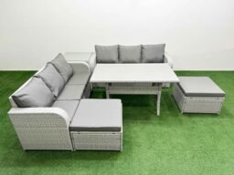 Fimous Outdoor Garden Furniture Sets 8 Seater Wicker Rattan Furniture Sofa Sets w/ Rectangular Dining Table high Back Lounge Sofa 2 Big Footstool - thumbnail 1