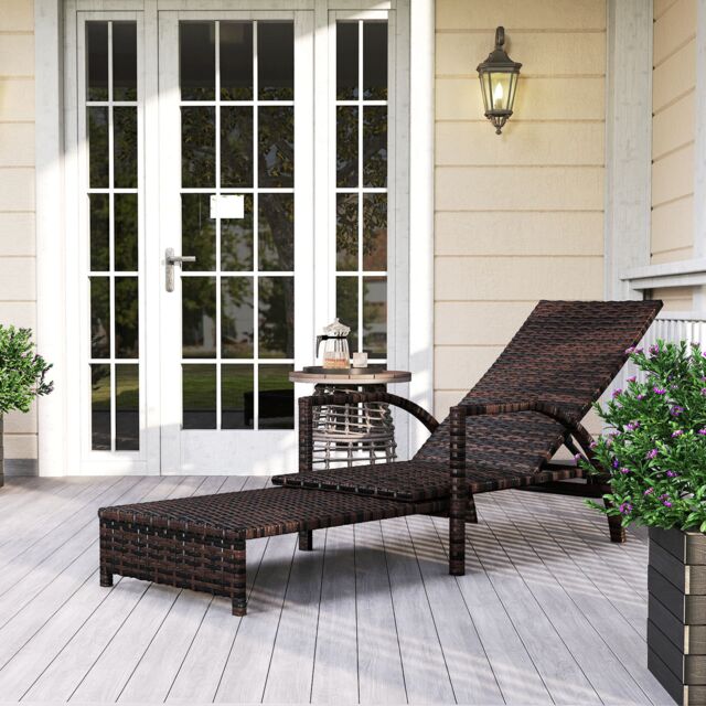 OUTSUNNY PE Rattan Sun Lounger with 4-Level Adjustable Backrest, Mixed-brown in Brown - image 1