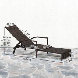 OUTSUNNY PE Rattan Sun Lounger with 4-Level Adjustable Backrest, Mixed-brown in Brown - thumbnail 3