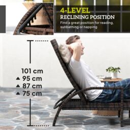 OUTSUNNY PE Rattan Sun Lounger with 4-Level Adjustable Backrest, Mixed-brown in Brown - thumbnail 4