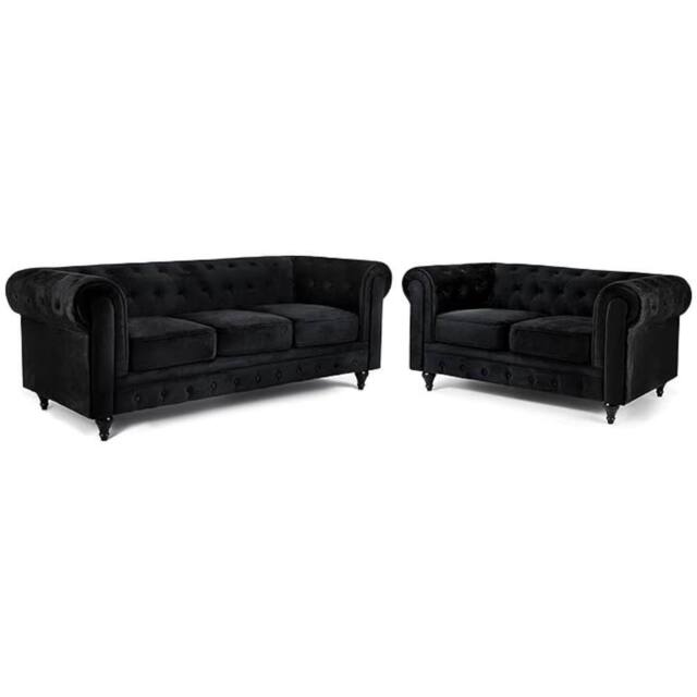 SNUG FURNITURE BIRMINGHAM LTD Belmont Chesterfield 3+2 Velvet Sofa in Black - image 1