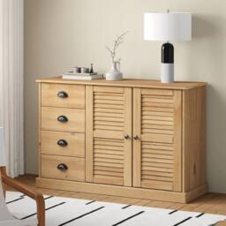 Berkfield Home Sideboard with Drawers VIGO 113x40x75 cm Solid Wood Pine in Light Brown - Size: 113 x 40 x 75 cm - thumbnail 2