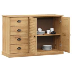 Berkfield Home Sideboard with Drawers VIGO 113x40x75 cm Solid Wood Pine in Light Brown - Size: 113 x 40 x 75 cm - thumbnail 3