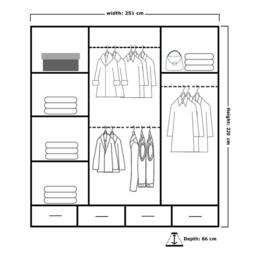 MN Furniture High Gloss Sliding Mirror Wardrobe - LED Light 253cm x 220cm in Black - Size: 253 cm x 220 cm - thumbnail 5