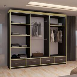 MN Furniture High Gloss Sliding Mirror Wardrobe - LED Light 253cm x 220cm in Black - Size: 253 cm x 220 cm - thumbnail 4