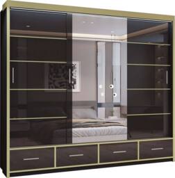 MN Furniture High Gloss Sliding Mirror Wardrobe - LED Light 253cm x 220cm in Black - Size: 253 cm x 220 cm - thumbnail 2