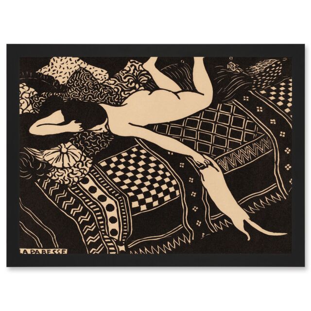 Artery8 Felix Vallotton Swiss La Paresse Laziness A4 Artwork Framed Wall Art Print in Black - image 1