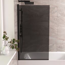 Nes Home 800mm Square Bath Screen Black Profile Tinted Black Glass Reversible - thumbnail 3