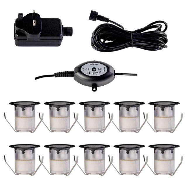 First Choice Lighting Set of 10 - 30mm Black IP67 Cool White LED Decking Kit with Photocell - image 1