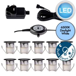 First Choice Lighting Set of 10 - 30mm Black IP67 Cool White LED Decking Kit with Photocell - thumbnail 7