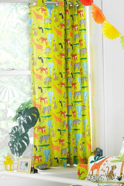 Furn Jungletastic Kids Printed Eyelet Curtains - Size: 168 cm width x 183 cm drop