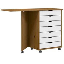 Berkfield Home Rolling Cabinet with Desk MOSS Honey Brown Solid Wood Pine - thumbnail 2