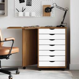Berkfield Home Rolling Cabinet with Desk MOSS Honey Brown Solid Wood Pine