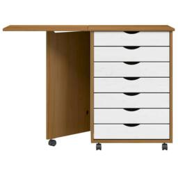Berkfield Home Rolling Cabinet with Desk MOSS Honey Brown Solid Wood Pine - thumbnail 3