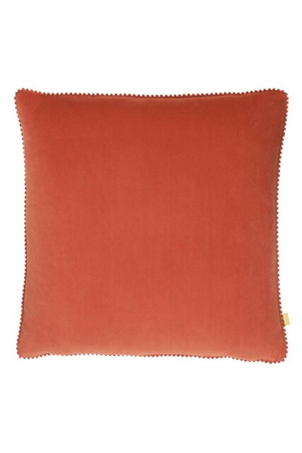 Furn Cosmo Soft Velvet Pom Pom Trimmed Cushion in Red - Size: 45 cm x 45 cm - image 1