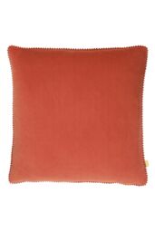 Furn Cosmo Soft Velvet Pom Pom Trimmed Cushion in Red - Size: 45 cm x 45 cm - thumbnail 1