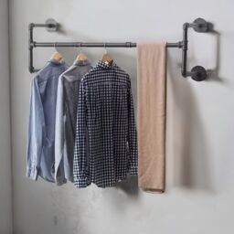Pirlo Plush Industrial Heavy Duty Wall-Mounted Clothes Hanging Rail in Black - thumbnail 1
