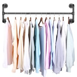 Pirlo Plush Industrial Heavy Duty Wall-Mounted Clothes Hanging Rail in Black - thumbnail 5