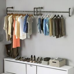 Pirlo Plush Industrial Heavy Duty Wall-Mounted Clothes Hanging Rail in Black - thumbnail 3