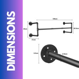 Pirlo Plush Industrial Heavy Duty Wall-Mounted Clothes Hanging Rail in Black - thumbnail 6
