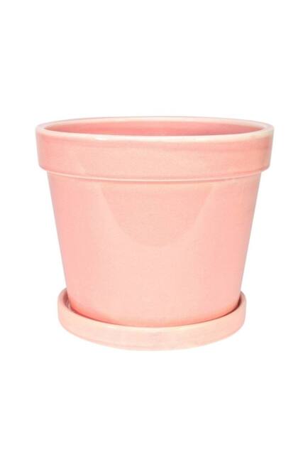KDMD Vintage Pink-Stoneware Painted Pot with Saucer 20x17cm in Light Pink - Size: 20x17 cm - image 1