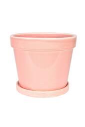 KDMD Vintage Pink-Stoneware Painted Pot with Saucer 20x17cm in Light Pink - Size: 20x17 cm - thumbnail 1