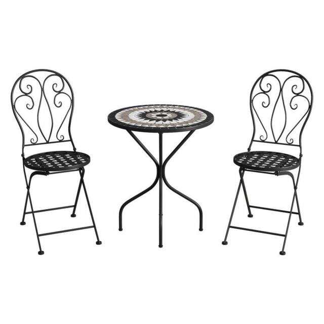 Kelvenix Mosaic Round Bistro Black White Gray Table 2 Chairs Set - Size: 0.6m2 - image 1