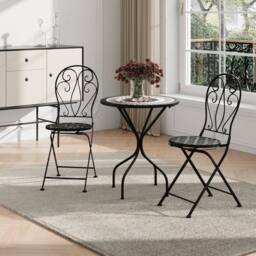 Kelvenix Mosaic Round Bistro Black White Gray Table 2 Chairs Set - Size: 0.6m2 - thumbnail 5