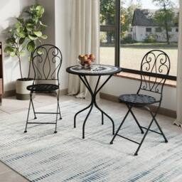 Kelvenix Mosaic Round Bistro Black White Gray Table 2 Chairs Set - Size: 0.6m2 - thumbnail 3