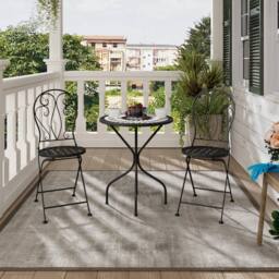 Kelvenix Mosaic Round Bistro Black White Gray Table 2 Chairs Set - Size: 0.6m2 - thumbnail 4