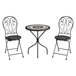 Kelvenix Mosaic Round Bistro Black White Gray Table 2 Chairs Set - Size: 0.6m2 - thumbnail 1