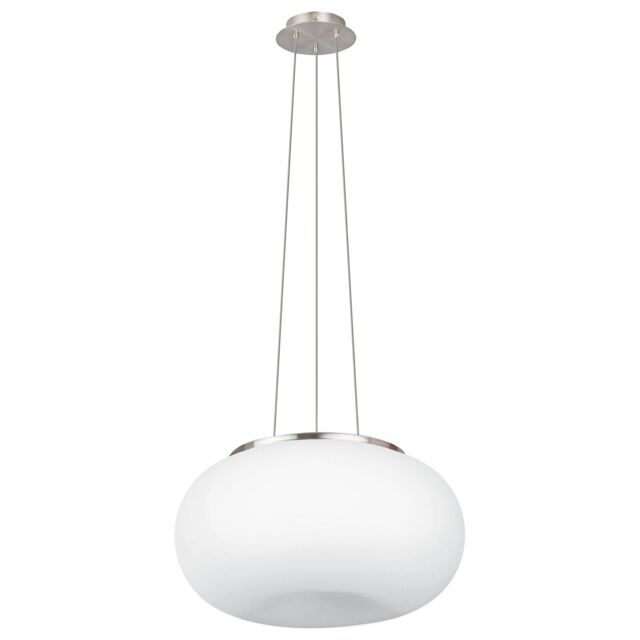 Loops Pendant Light Colour Satin Nickel Shade White Glass Opal Matt Bulb E27 2x60W in Metallics - image 1