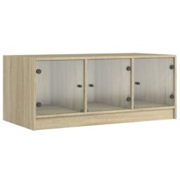 Berkfield Home Coffee Table with Glass Doors Sonoma Oak 102x50x42 cm in Brown - Size: 102 x 50 x 42 cm - thumbnail 2