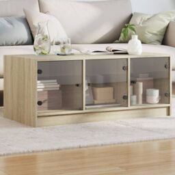 Berkfield Home Coffee Table with Glass Doors Sonoma Oak 102x50x42 cm in Brown - Size: 102 x 50 x 42 cm