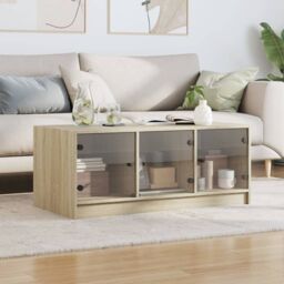 Berkfield Home Coffee Table with Glass Doors Sonoma Oak 102x50x42 cm in Brown - Size: 102 x 50 x 42 cm - thumbnail 3