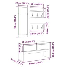 EONLION 4 Piece Hallway Furniture Set in White - Size: 100 cm - thumbnail 2