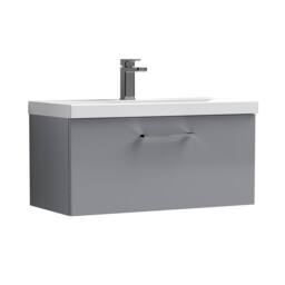Balterley 600mm Wall Hung 1 Drawer Vanity Basin Unit, Satin Grey, Pewter Handle in Grey - thumbnail 1
