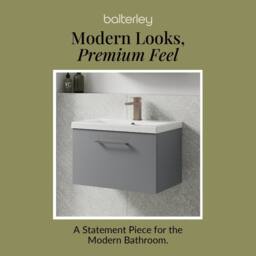 Balterley 600mm Wall Hung 1 Drawer Vanity Basin Unit, Satin Grey, Pewter Handle in Grey - thumbnail 7