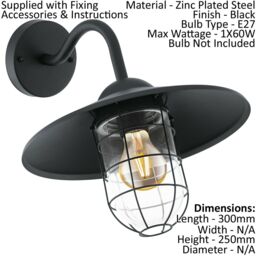 Loops 2 PACK IP44 Outdoor Wall Light Black Cage Fisherman Shade 60W E27 Porch Lamp - thumbnail 2