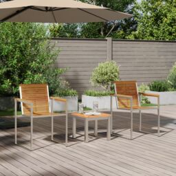 Berkfield Home Sun Lounger with Garden Chairs 3 pcs Solid Wood Acacia in Brown - thumbnail 4