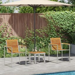Berkfield Home Sun Lounger with Garden Chairs 3 pcs Solid Wood Acacia in Brown - thumbnail 1