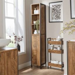 Nordara Bathroom Cabinet Storage Tall Floor Unit Tallboy 1 Door & Shelves in Brown - thumbnail 2
