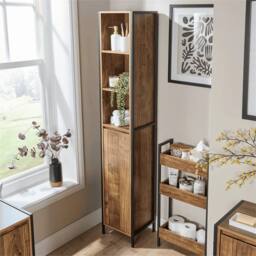 Nordara Bathroom Cabinet Storage Tall Floor Unit Tallboy 1 Door & Shelves in Brown - thumbnail 6